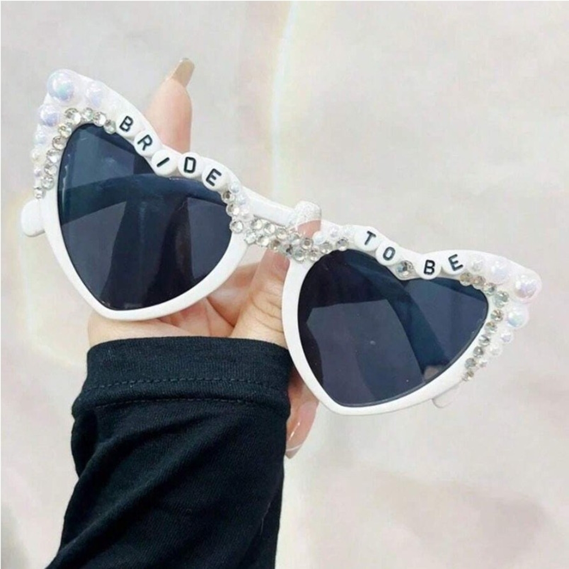 Ochelari Decorativi, Flippy, Model Bride to Be, cu Perle, pentru Nunta, din PC, 15.3 x 5.7 x 14.5 cm, Alb