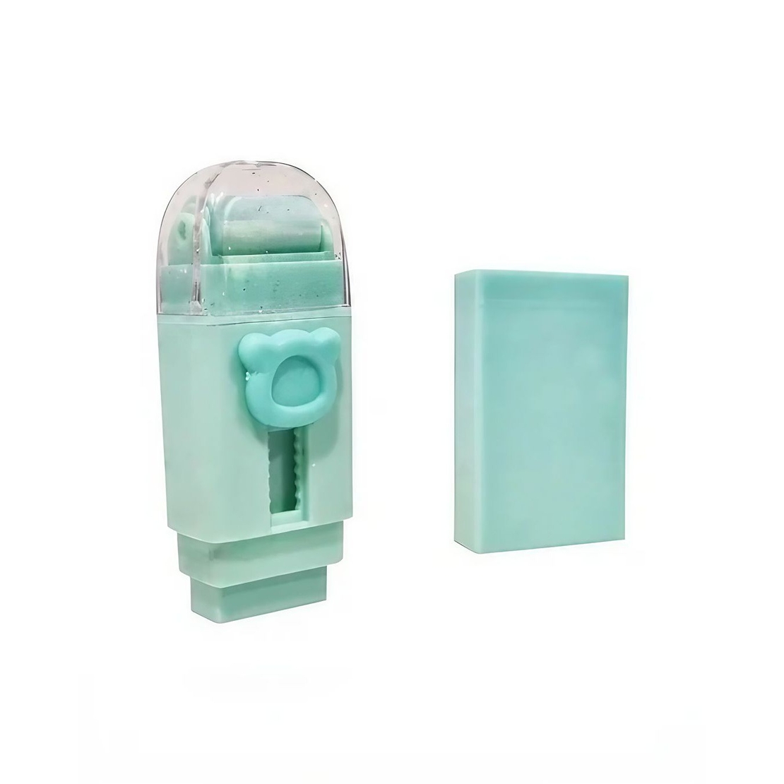 Radiera Retractabila, Flippy, Model Ursulet, Reglare Push-Pull, Radiera de tip Push, Doua Radiere de Rezerva in set din Cauciuc, Verde deschis