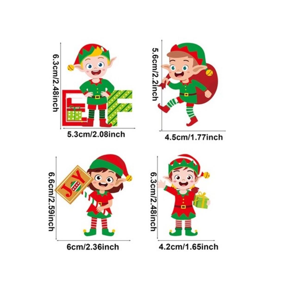 Set 12 Decoratiuni de Craciun din Lemn, Flippy, cu Snur pentru Agatare in Brad, Model Elfi Diferite Dimensiuni, 4 Modele, Multicolor