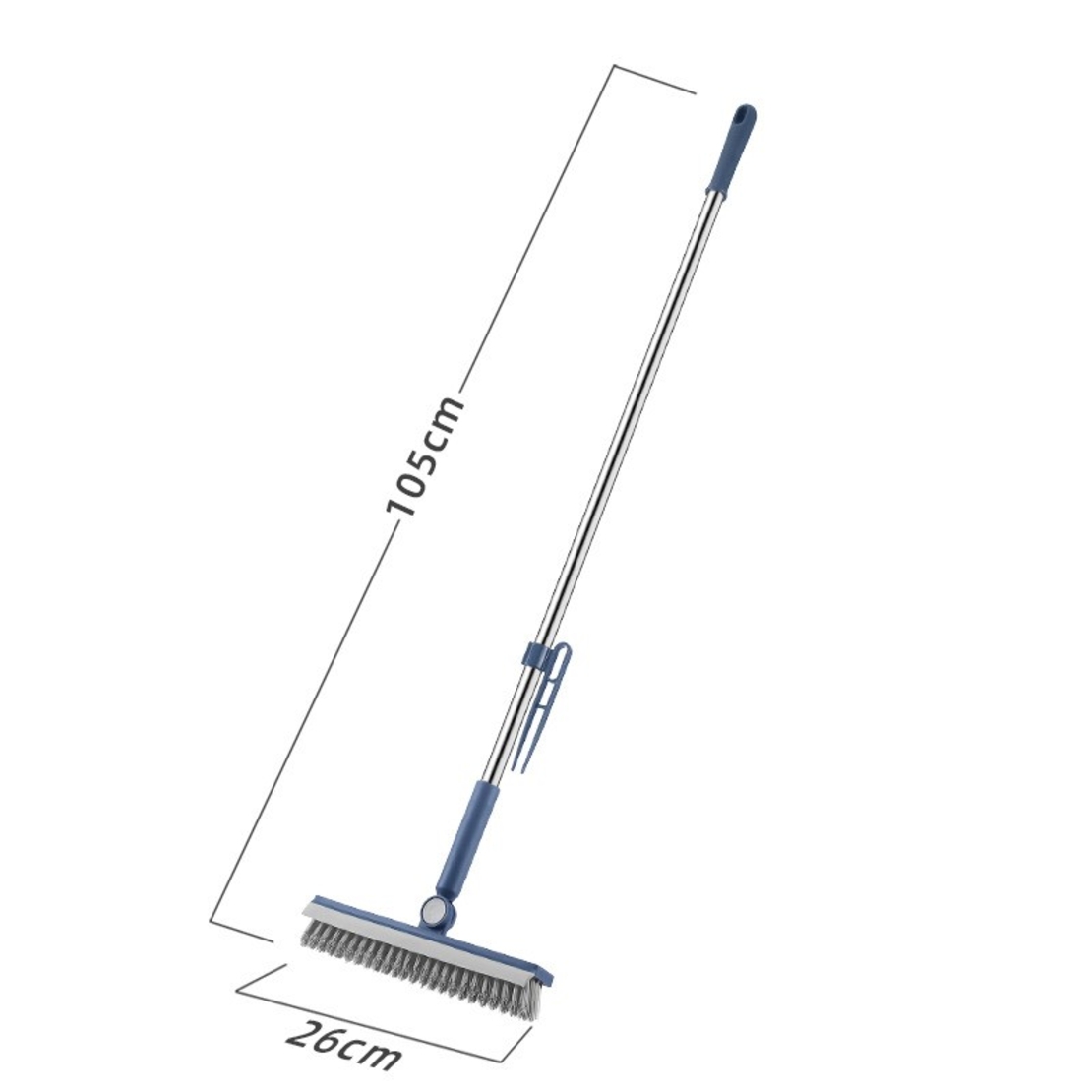 Perie de Curatare pentru Podele si Rosturi, Flippy, Lungime Maner 105 cm, Capat Pivotant 180 Grade, Peri din PP, Otel si Plastic, Cleste pentru Scame si Par Inclus, Albastru