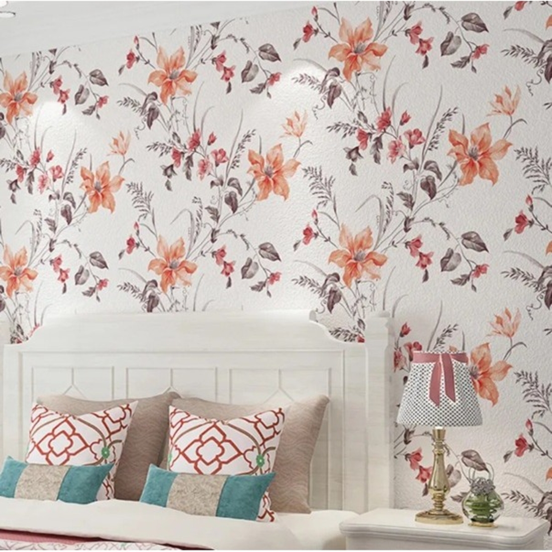 Rola Autoadeziva pentru Perete, Flippy, din Panza, 10 m, Rezistenta la Umezeala, 2.5 mm Grosime, Model Flori, Portocaliu
