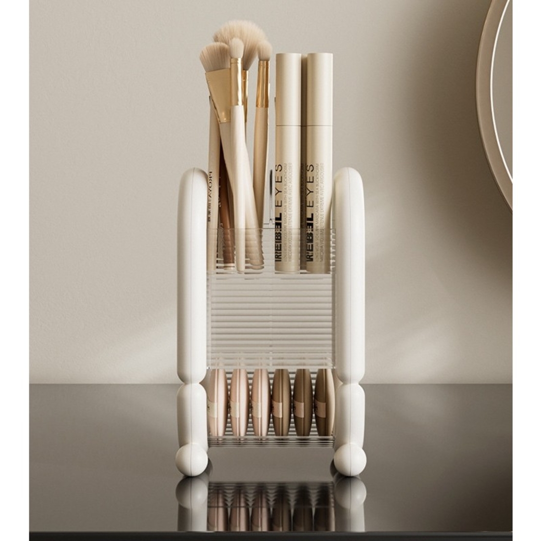 Cutie pentru Depozitare Cosmetice, Flippy, pentru Pensule, Creioane si Buretei, 4 Compartimente, din Plastic, 12 x 10 x 20 cm, Alb