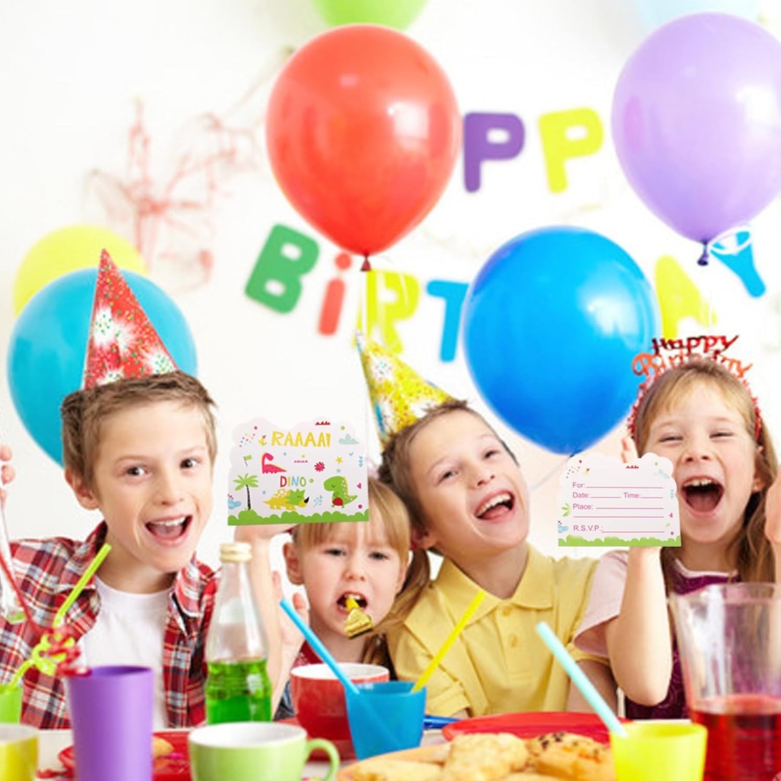 Set 10 Invitatii pentru Petrecere, Flippy, Colectia Dino Park, 11 x 14 cm, din Carton, Multicolor