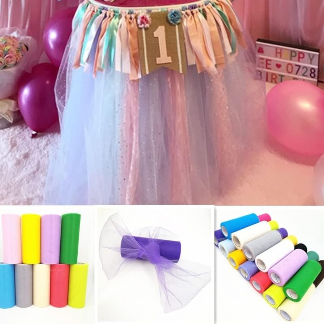 Tul Decorativ, Flippy, 15 cm Latime, 22 cm Lungime, din Poliester, Roz