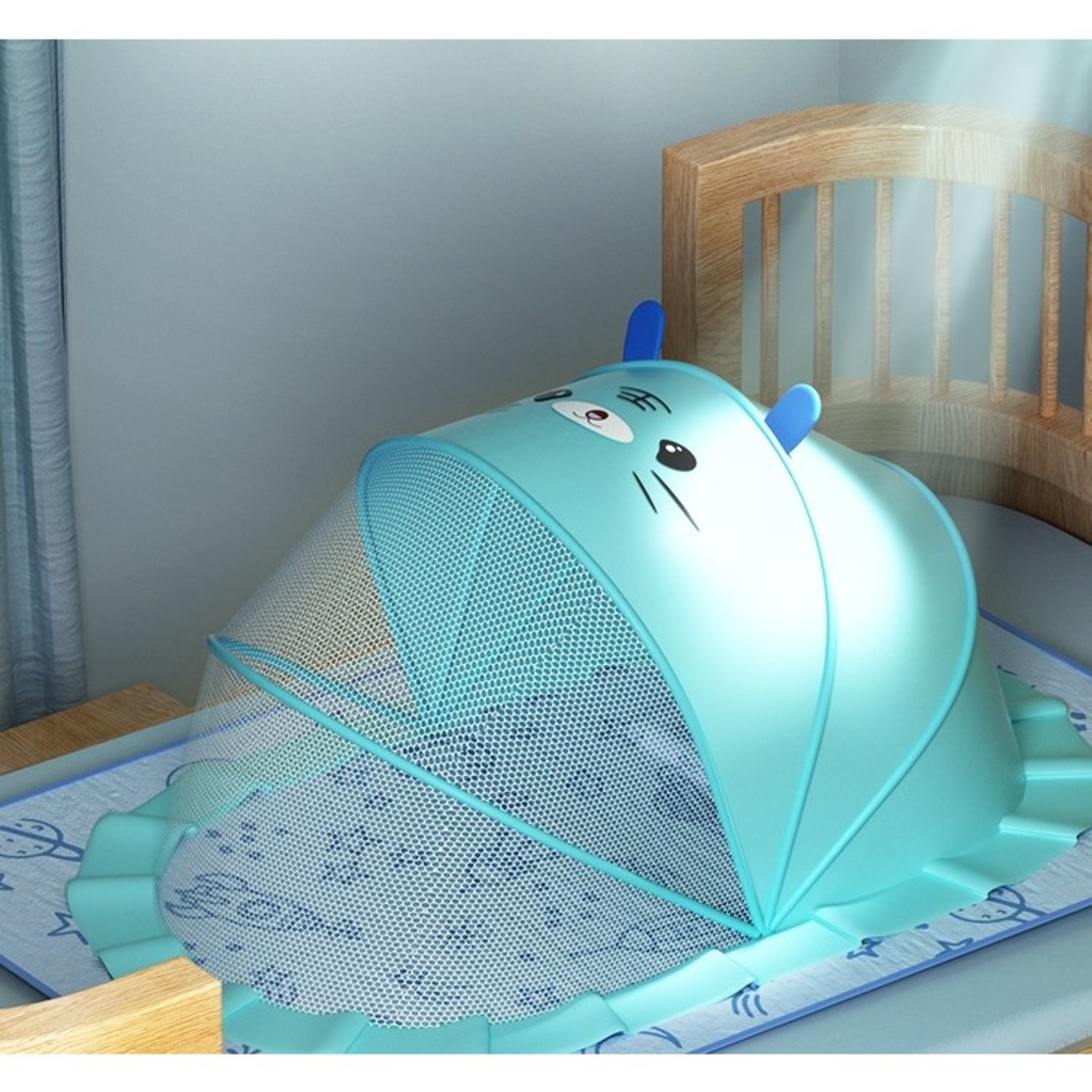 Husa Anti-Tantari, Flippy, Pliabila, Protectie 360 Grade, Parasolar, 0-1 An, 60 x 55 x 5 cm, Albastru