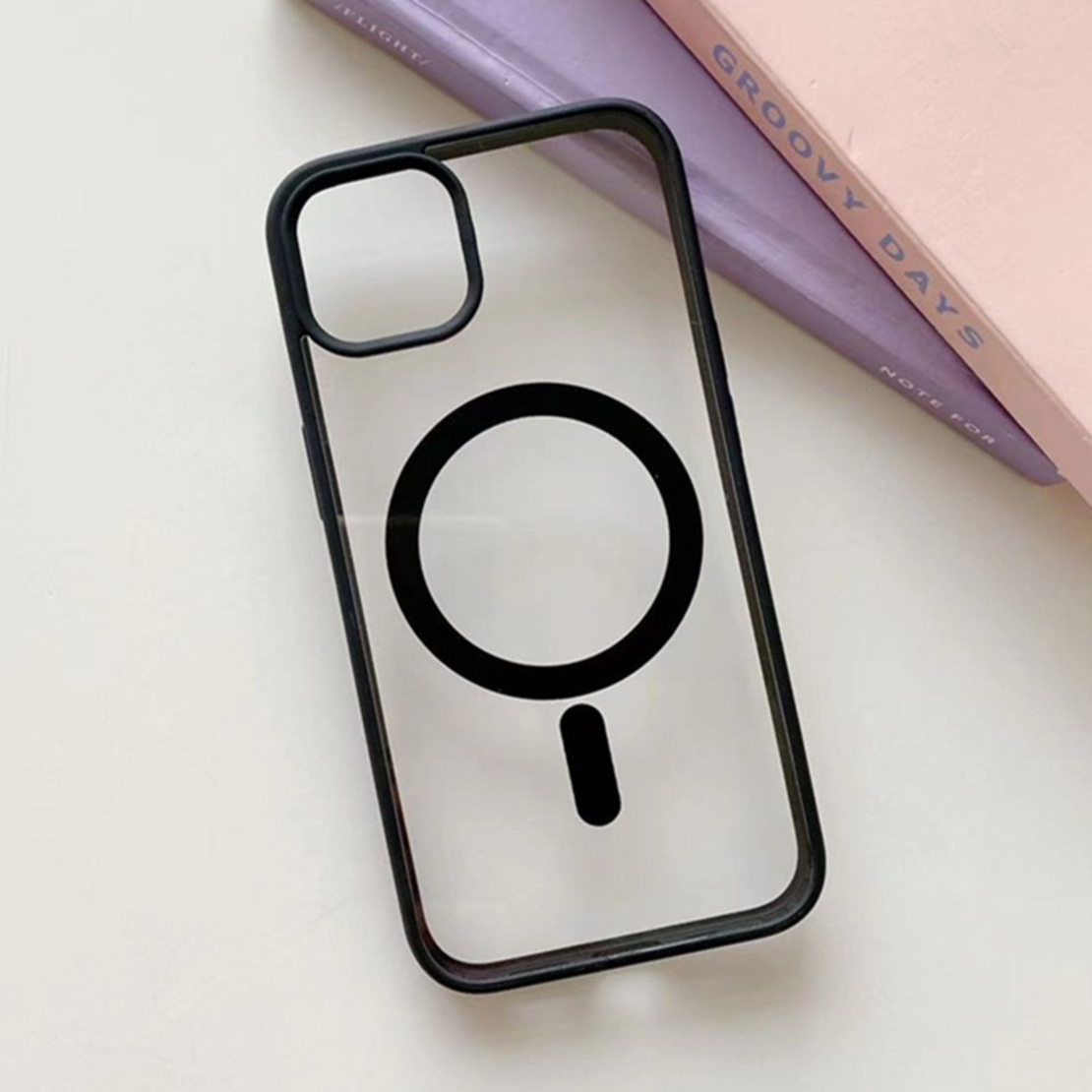 Husa MagSafe pentru Apple iPhone 11, Full Cover, Frosted Acrylic Color Big Hole, Magnetica, Incarcare Wireless, Flippy, Negru