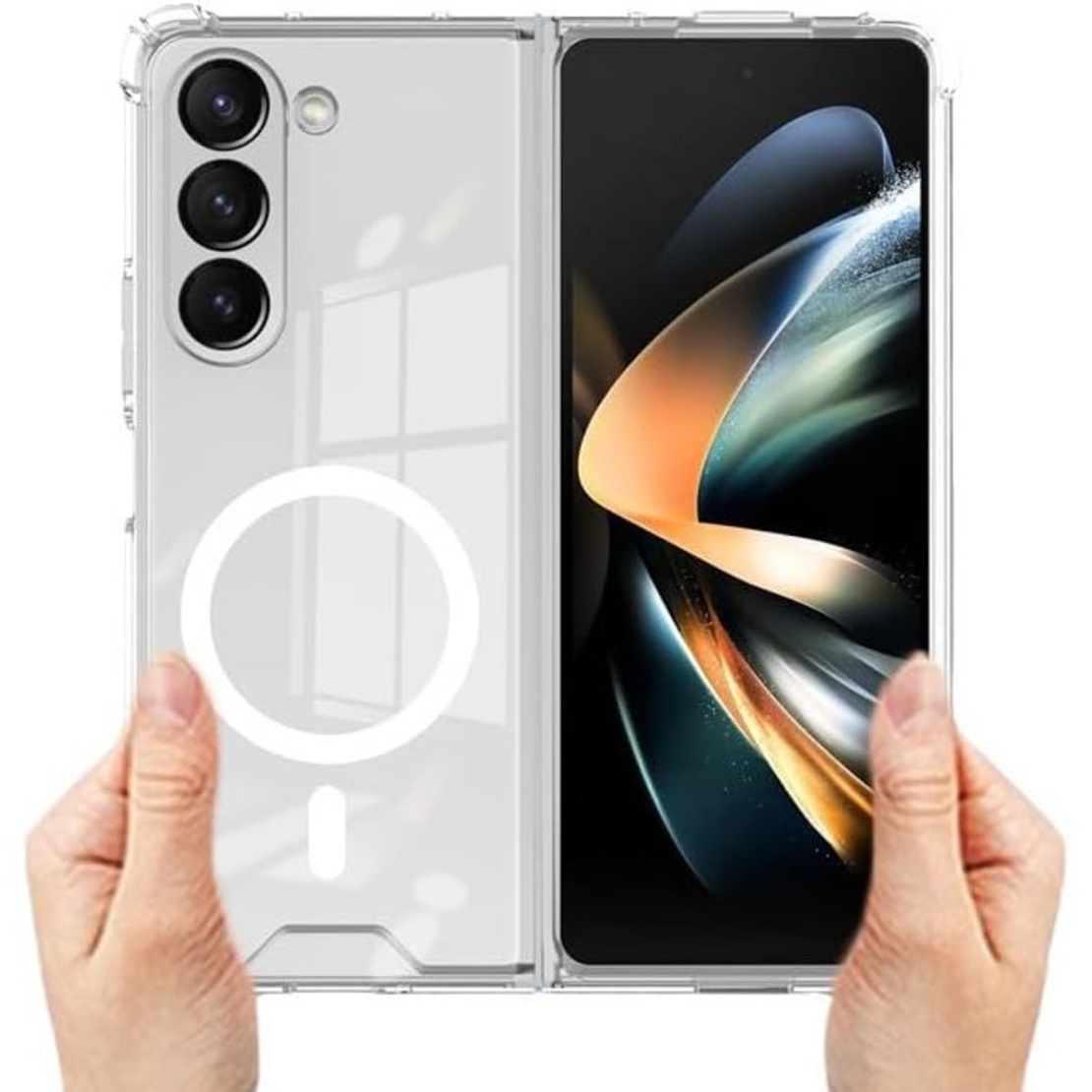 Husa de protectie Flippy compatibila cu Samsung Z Fold 5, MagSafe Blister, gaura mare camera, transparenta