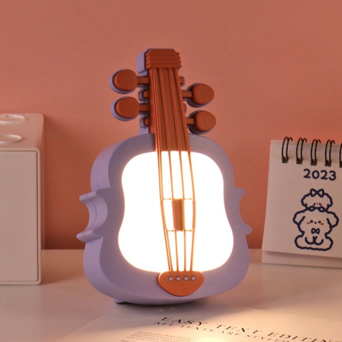 Lampa de Veghe, Flippy, cu Protectie pentru Ochi, Model Violina, Lumina Calda, Incarcare USB, ABS, 14.3x5x9.9 cm, Mov/ Portocaliu