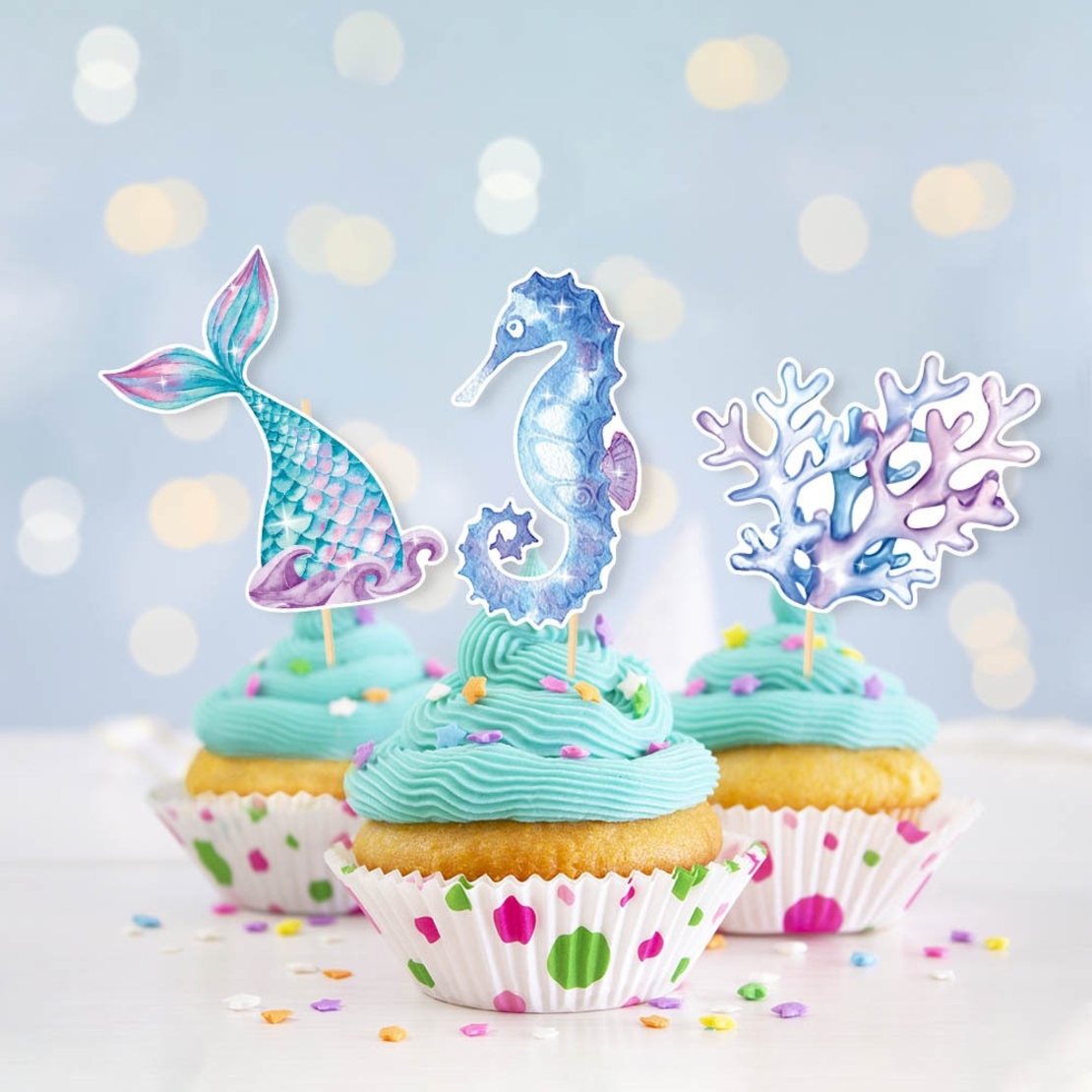 Set 6 Props-uri pentru Prajituri Sirena, Flippy, Colectia Mermaid, Multicolor