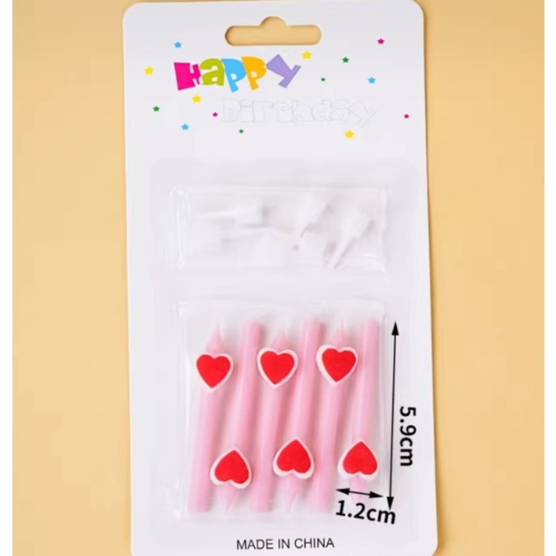 Set 6 Lumanari de Tort, Flippy, Model Creion cu Inimioare, 5.9 x 1.1 cm, din Ceara, Roz