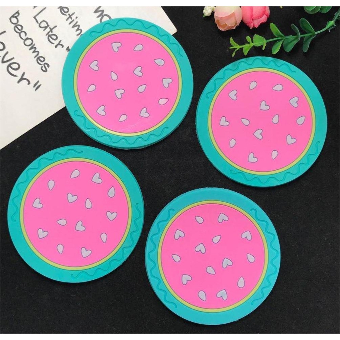 Suport pentru Pahar, Flippy, Model Pepene, din PVC, 10 cm, Rezistent la Caldura, Verde/Roz