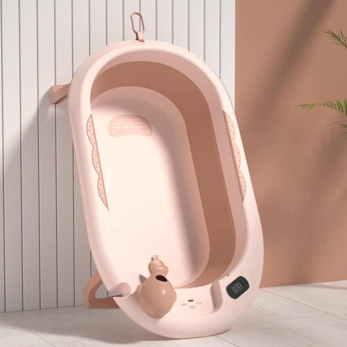Cada de Baie, Flippy, pentru Copii 0 luni - 6 Ani, cu Termometru, Pliabila, Perna Suport Inclusa, din Plastic, 81.5 x 49 x 21.5 cm, Roz