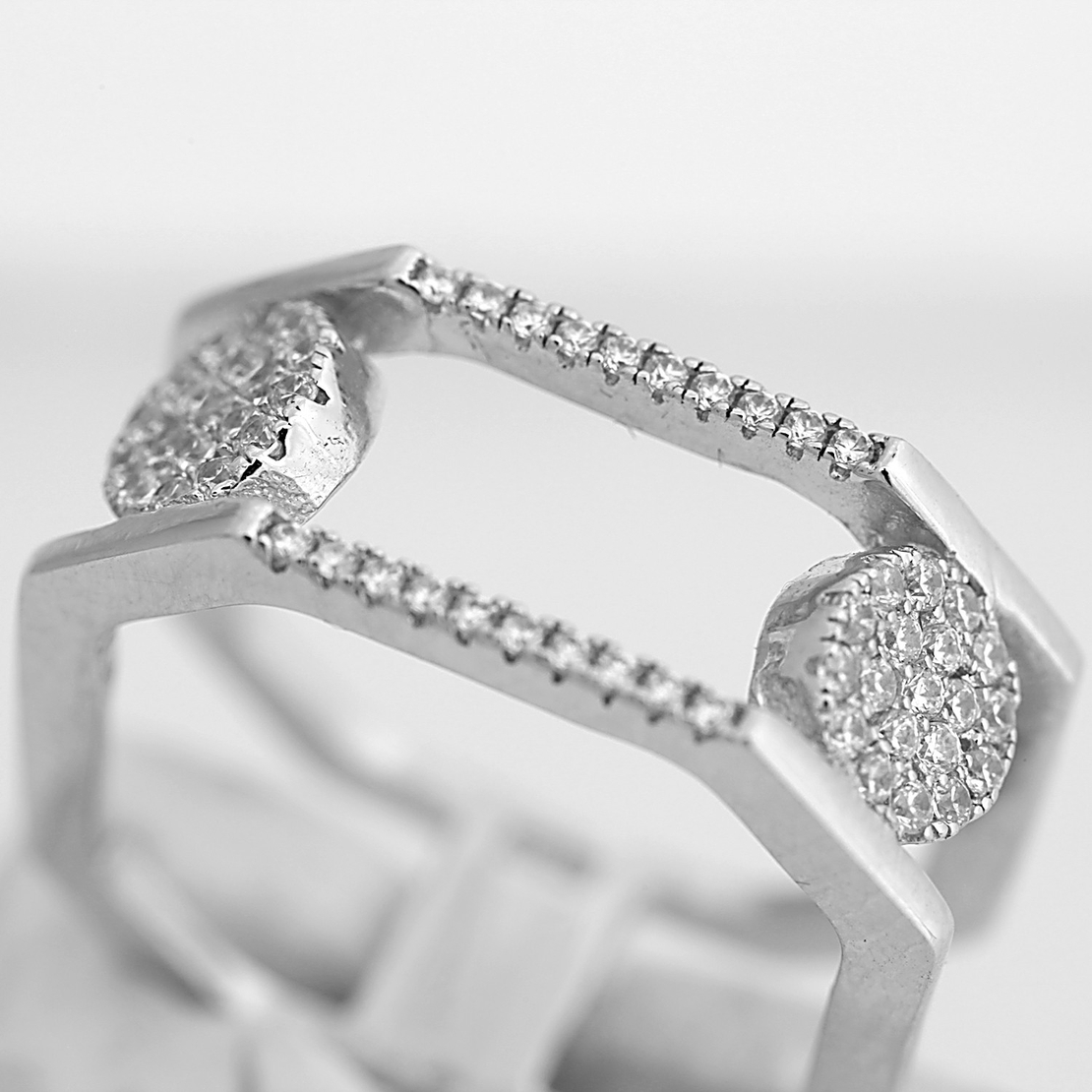 Inel Octagonal din Argint 925, cu doua cercuri si pietre, marimea 56