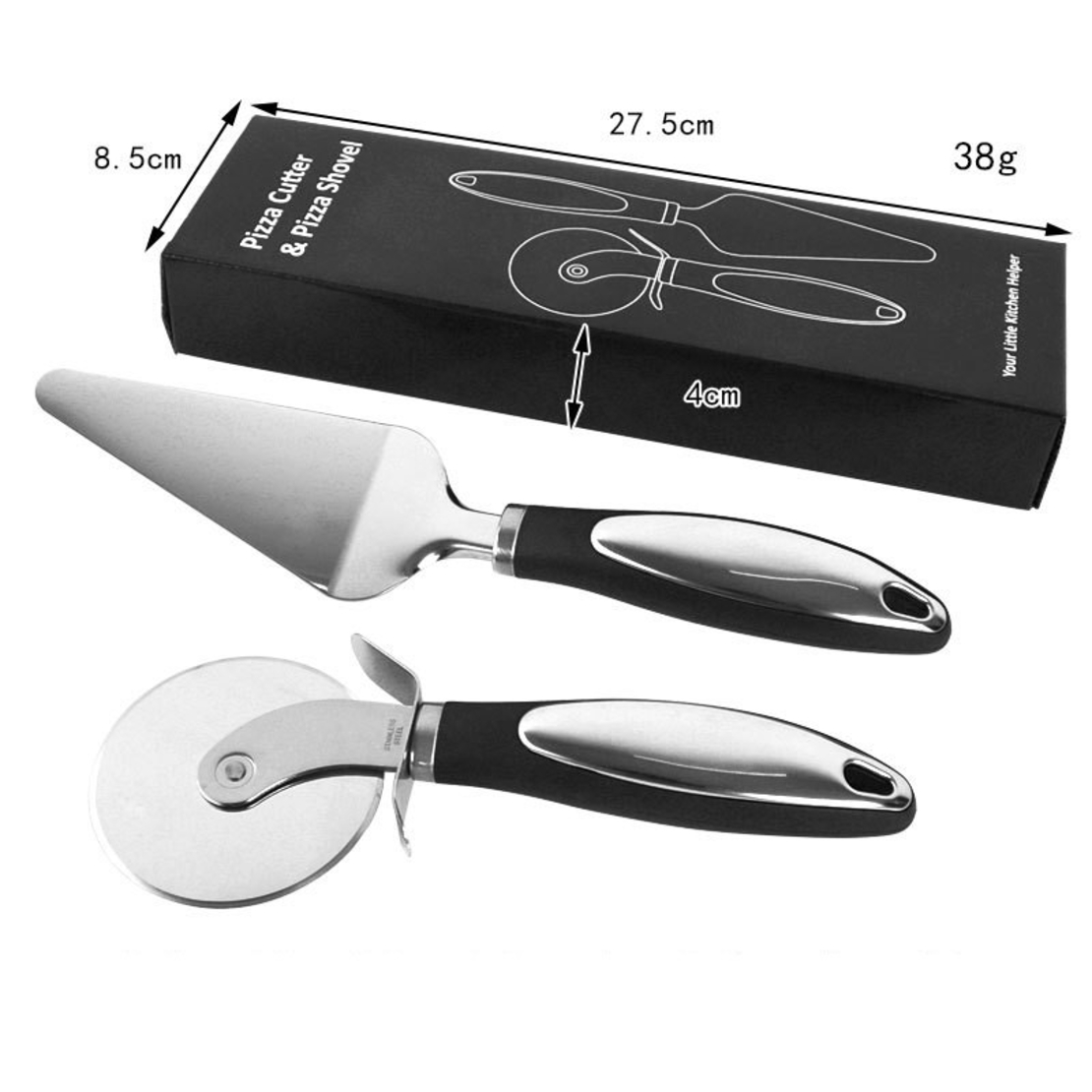 Feliator si Lopatica pentru Pizza, Flippy, set din 2 ustensile, Otel Inoxidabil, Maner Antiderapant, 26.5 x 8 x 3 cm, Negru