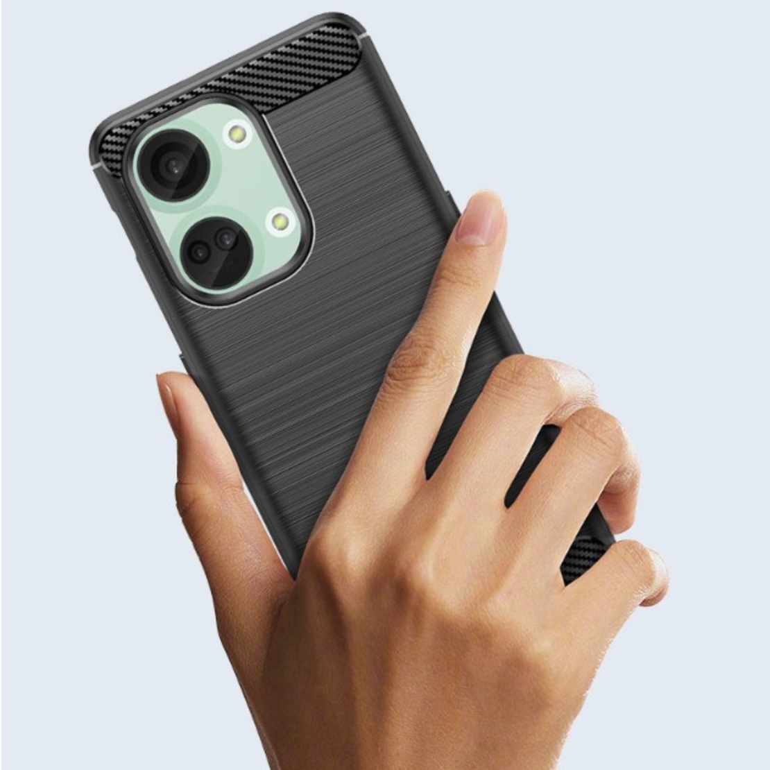 Husa Protectie pentru OnePlus Nord 3, Flippy, din Silicon TPU Moale, Textura Periat, Anti Cadere, cu Element Carbon, Negru