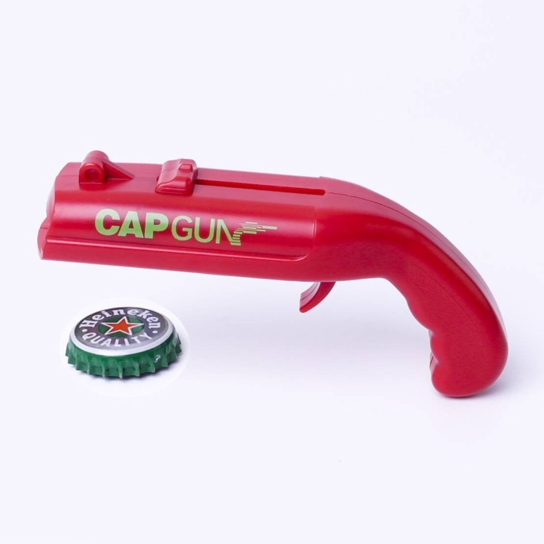 Deschizator de sticle, Flippy, Model Pistol, Plastic, ABS, pentru Dopuri Metalice, 13 x 6 x 3.7 cm, Rosu