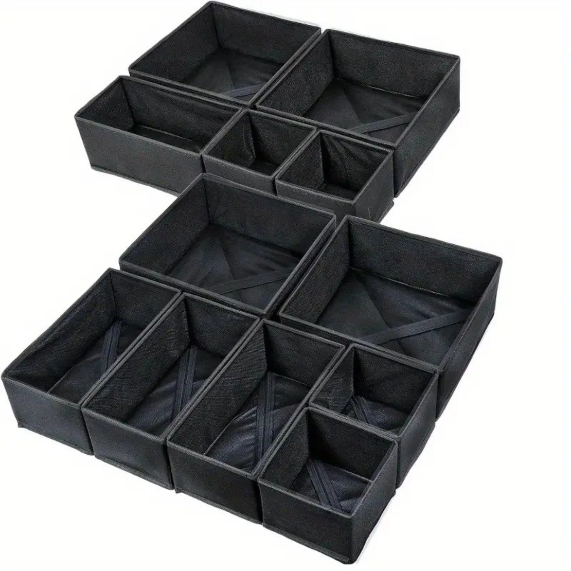 Organizator pentru Sertar, Flippy, 3 Marimi, pentru Lenjerie, Tricouri, Sosete, 6 Piese, Pliabil, Stivuibil, din Tesatura, Negru