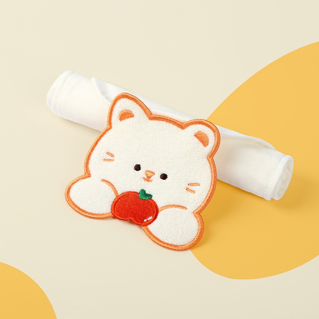 Prosop Absorbant, Flippy, din Bumbac, pentru Bebelusi, 19x28 cm, Model Pisica, Alb