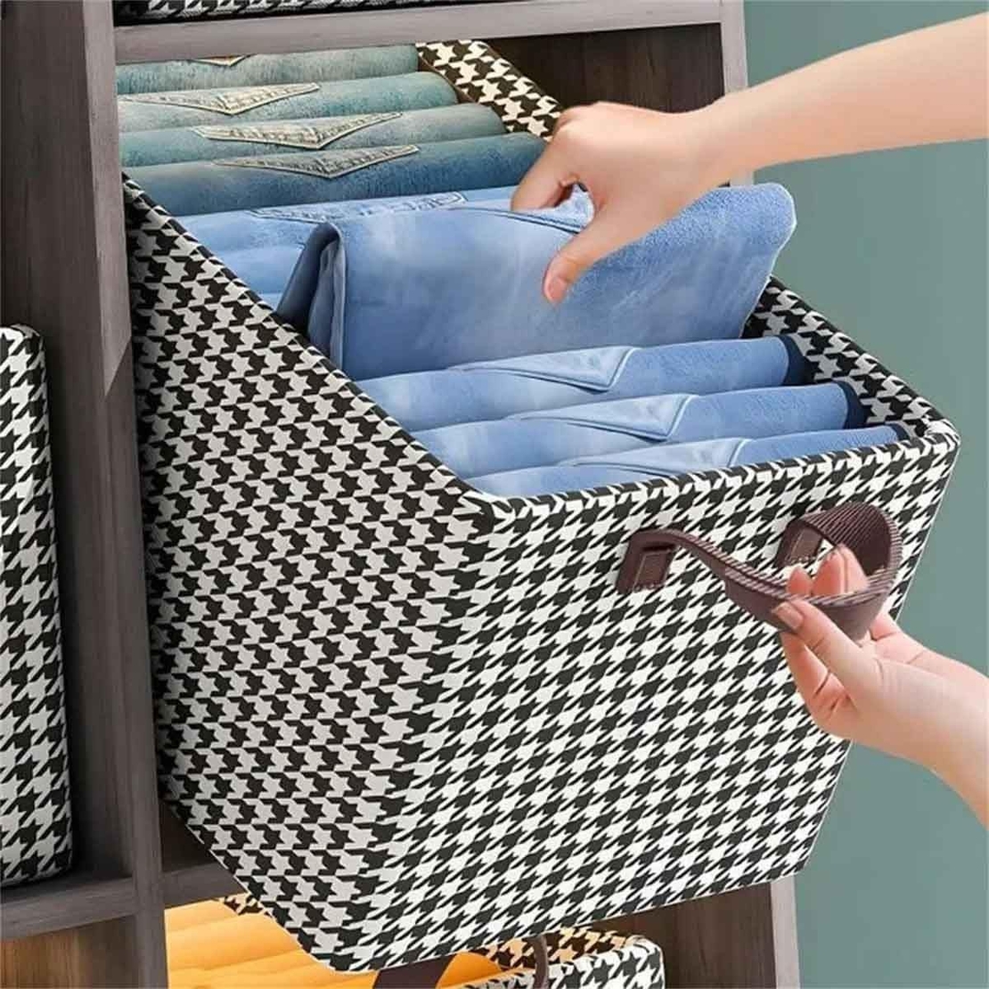 Cutie De Depozitare, Flippy, Pentru Haine, Lenjerie, Sosete Si Sutiene, Material Textil, 7 Compartimente, 44x30x20 cm, Culoare Alb-Negru