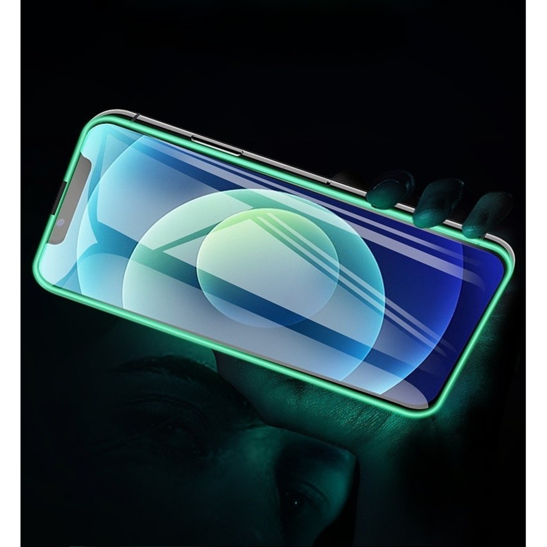 Folie de Sticla Securizata pentru Apple iPhone 15, Flippy, Luminous, Margine Fosforescenta Neon din Silicon, Mat, Anti-Amprenta, Protectie Completa, 9H, Verde