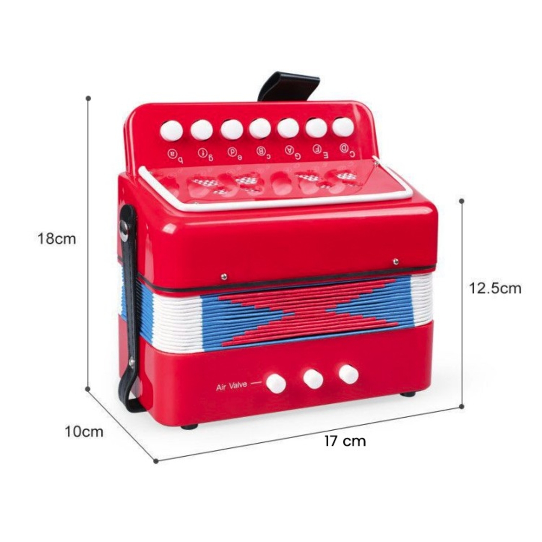 Acordeon Pentru Copii, Flippy, Acordeon Jucarie pentru Educatie Timpurie, 7 butoane 2 bass, Acordeon Instrument Muzical pentru Copii, 18 x 17 x 10 cm, Rosu