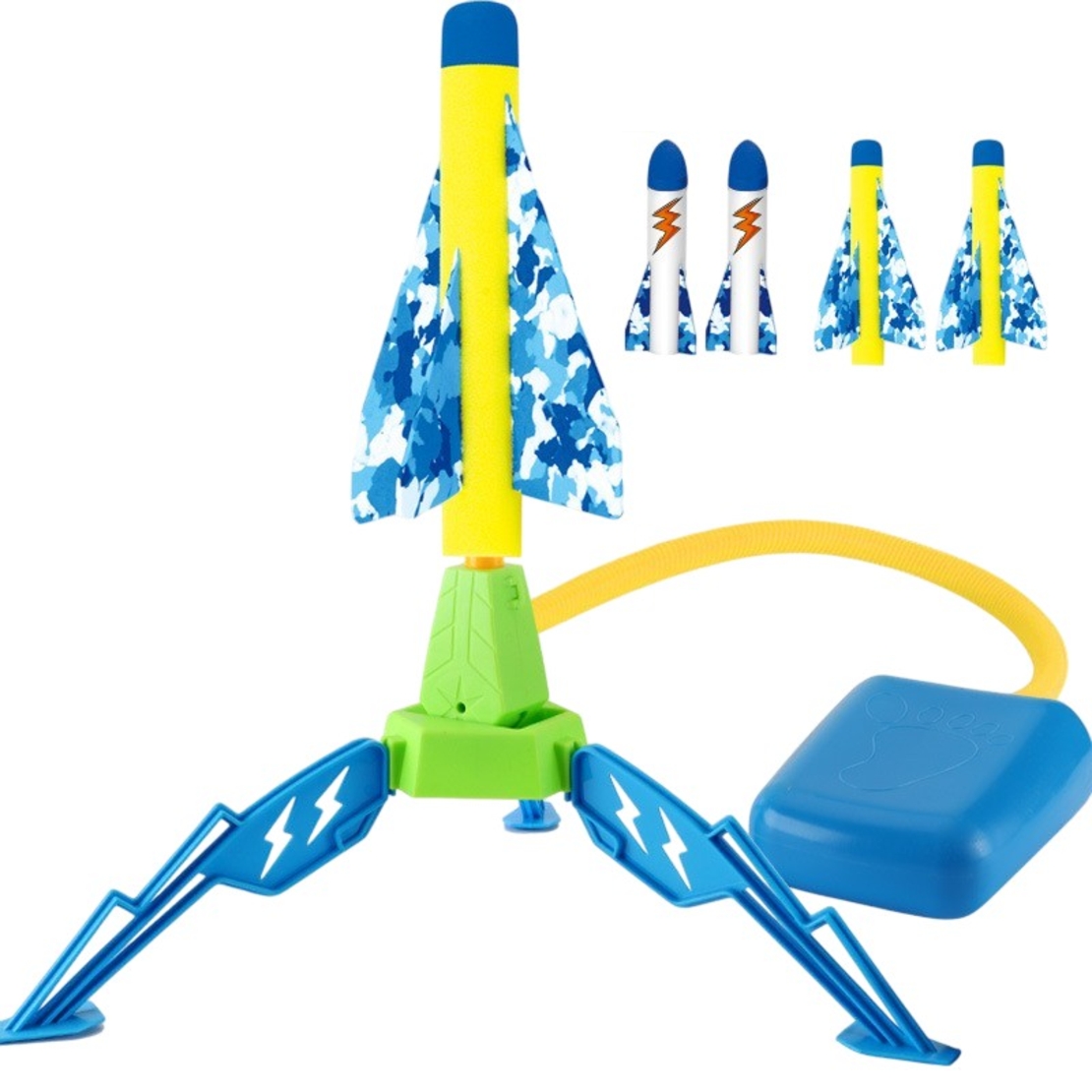 Jucarie pentru Copii, Flippy, Lansator de Rachete cu Piciorul, un Singur Lansator, 4 Rachete Fara Lumini, 40.5 cm Inaltime, Multicolor