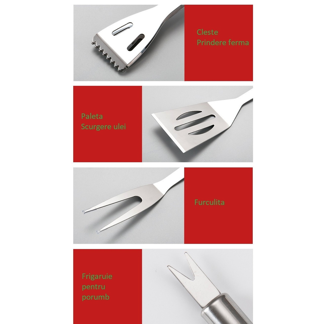 Set 20 Ustensile pentru Gratar, Flippy, din Otel Inoxidabil, Geanta Oxford, Argintiu