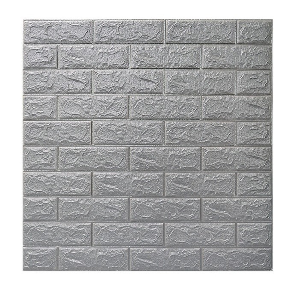 Set 10 Stickere de Perete, Flippy, Autoadezive, 70 x 77 cm, 2.5 mm Grosime, Suprafata Acoperita 5.3 mp, din PVC, Model Caramida, Argintiu