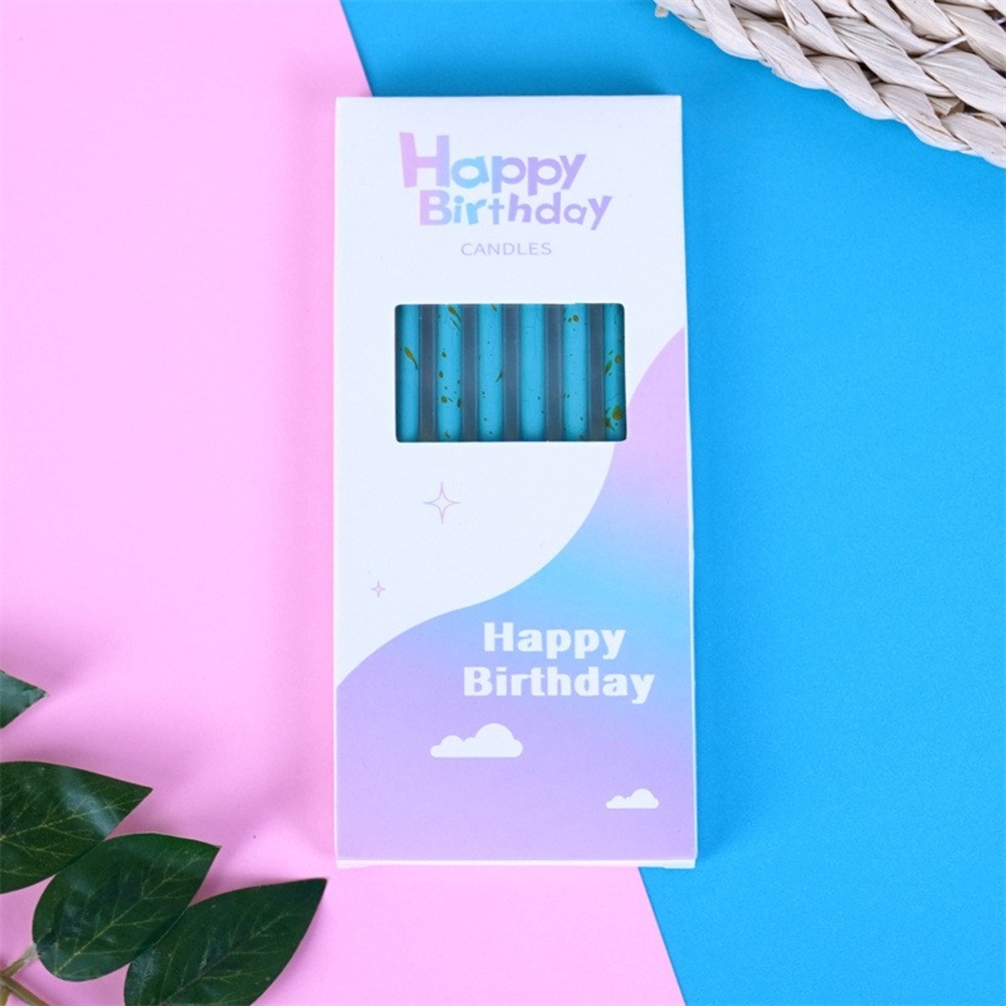 Set 6 Lumanari Lungi, Flippy, din Parafina, 10 x 0.5 cm, Happy Birthday, Albastru