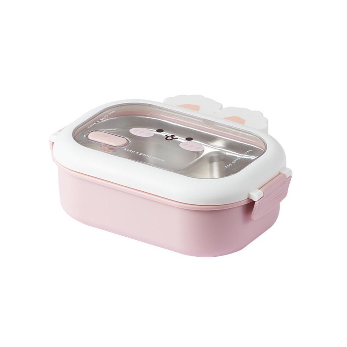 Cutie pentru Pranz sau Gustari, Flippy, cu Doua Compartimente, Model Iepuras, pentru Copii si Adulti, Etansare, PP, Perfect pentru Scoala si Birou, 1000 mL, 22x17.8x8 cm, Roz