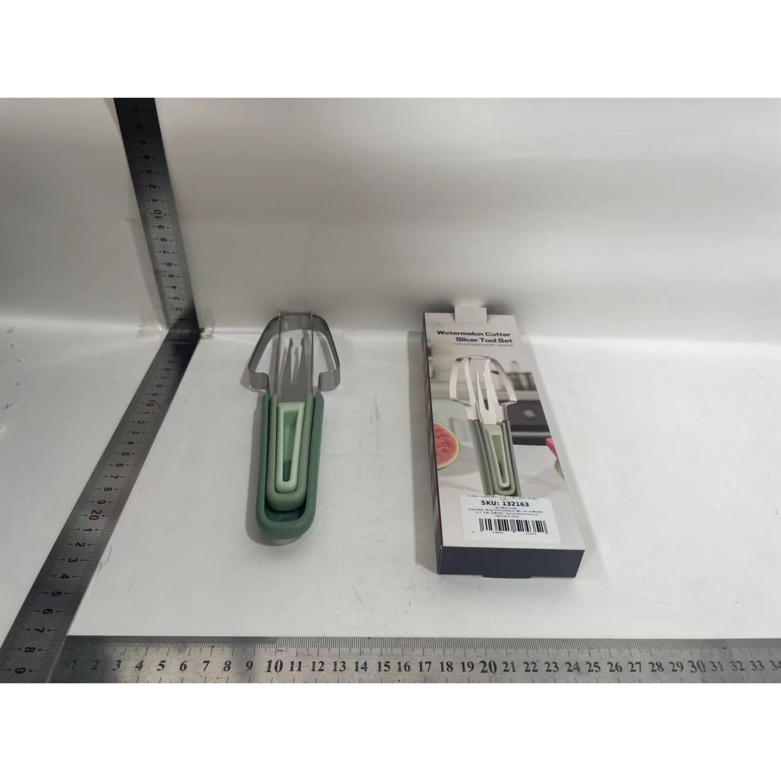 Taietor Decojitor pentru Pepene, Flippy, pentru Legume si Fructe, Multifunctional, Set din 3 Parti, Otel Inoxidabil si Plastic PP, 22.5 x 7 cm Verde