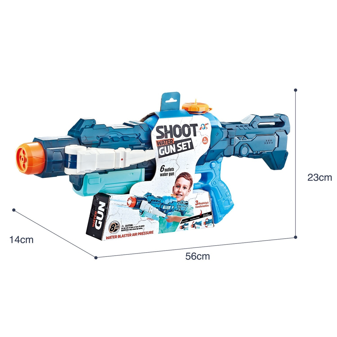 Pistol cu Apa, Flippy, +6 Ani, Rezervor 700 ml, 4 Moduri de Stropire, din Plastic, 56 x 37 x 23 cm, Albastru