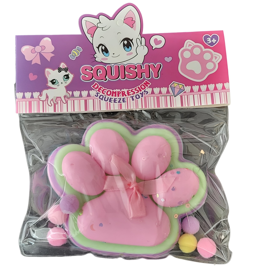 Jucarie Antistres Squishy, Flippy, cu Revenire Lenta, Model Labuta de Pisica, 200g, 12.5 x 10.5 cm Squeeze Pinch Family, Ambalaj Transparent, Model 11