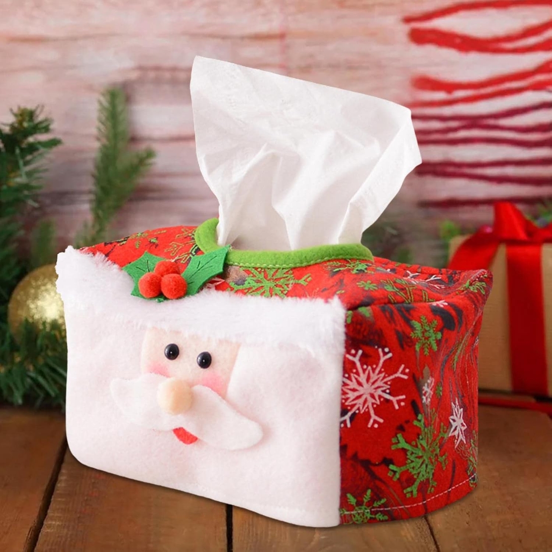 Cutie Decorativa pentru Servetele, Flippy, Model Mos Craciun, Tematica Craciun, 16 x 10 cm, Rosu