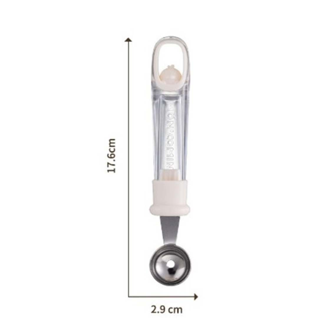 Lingura pentru Bile de Fructe, Flippy, Scobitor Fructe, Ustensila Multifunctionala pentru Fructe, Accesoriu de Bucatarie, Lingura Antialunecare pentru Salata de Fructe, 17.6 x 2.9 cm, Bej