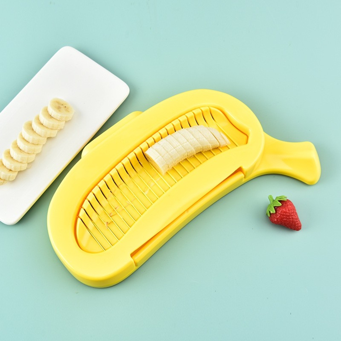 Feliator Multifunctional pentru Alimente, Flippy, Model Banana, pentru Legume si Fructe, Accesoriu pentru Bucatarie, 28.8x18.3 cm, Galben
