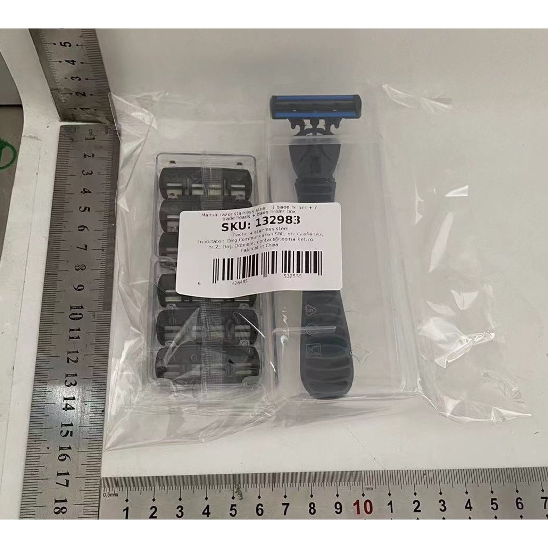 Aparat de Ras Manual, Flippy, din Otel Inoxidabil, Suport Lama + 7 Capete de Schimb Incluse, Cutie pentru Lame, Negru