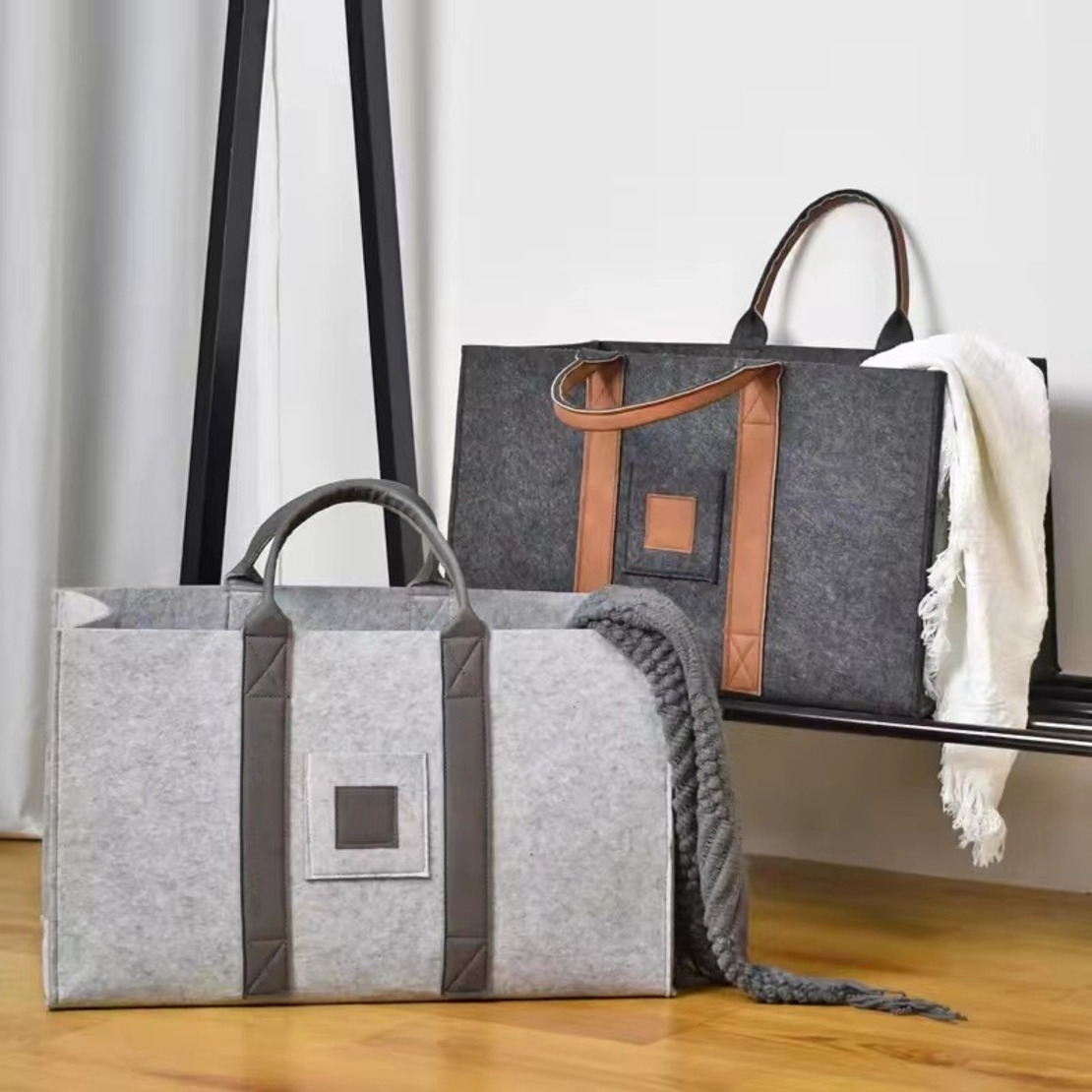 Cos Multifunctional pentru Rufe, Cos Depozitare, Flippy, Gri Inchis, 50x34x32, Geanta Durabila pentru Lemne si Accesorii