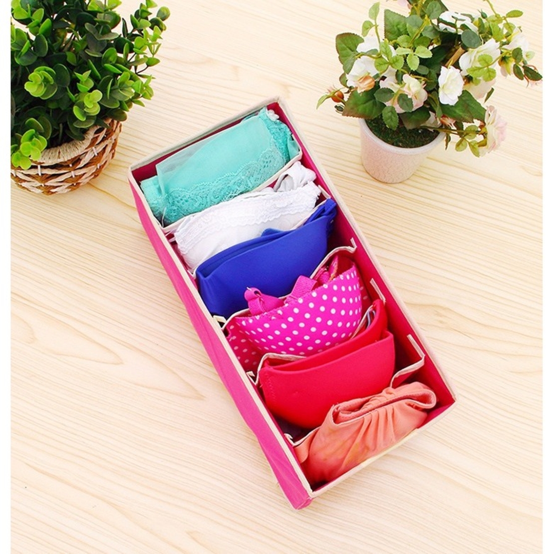 Cutie De Depozitare, Flippy, Pentru Lenjerie, Sosete Si Sutiene, Material Textil, 6 Compartimente, 32 x 16 x 10 cm, Culoare Roz