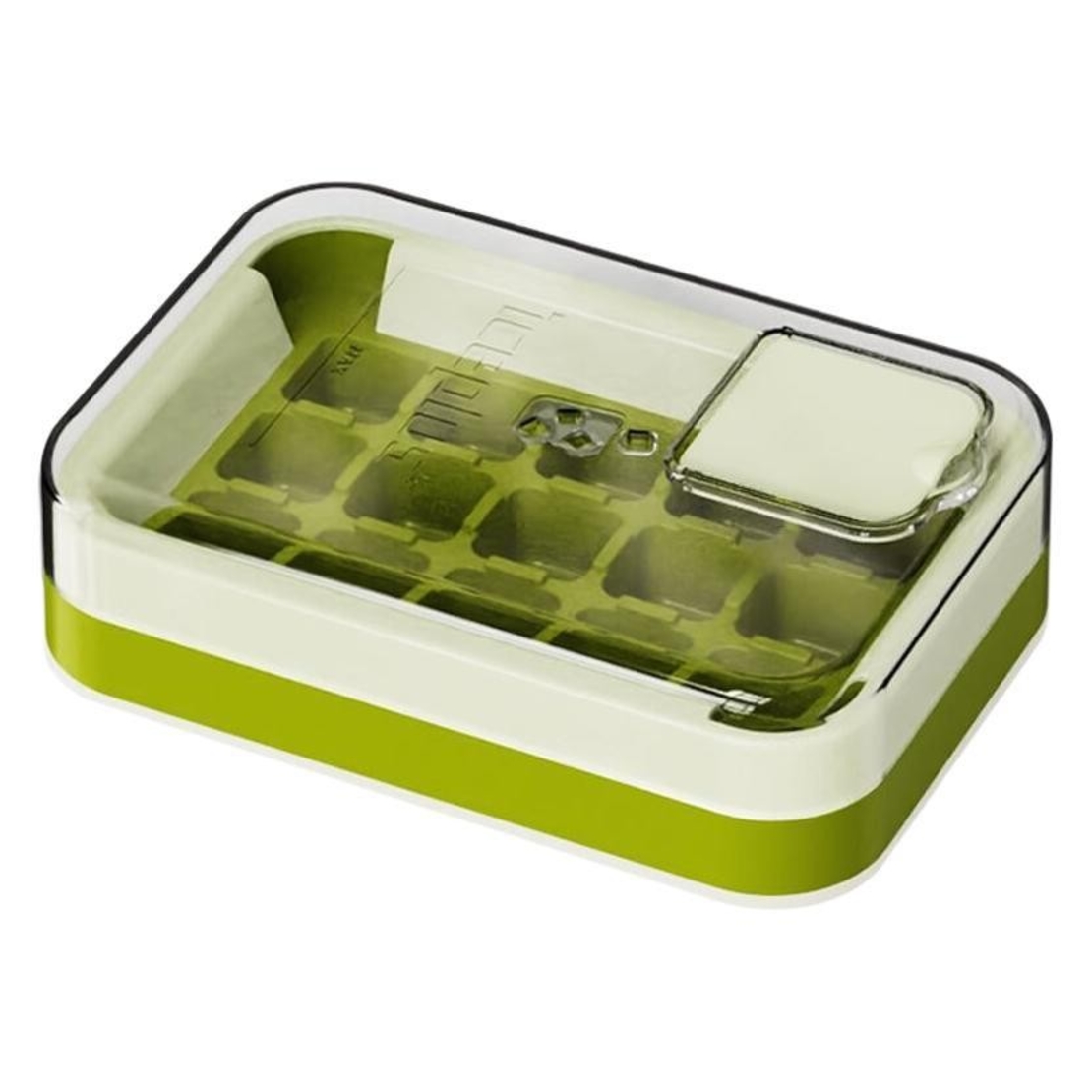 Cutie Gheata, 15 Cuburi, Cu Sistem de Presare Spate, Capac de Umplere și Evacuare, 1 L, 16.5 x 11.2 x 4.5 cm, Verde