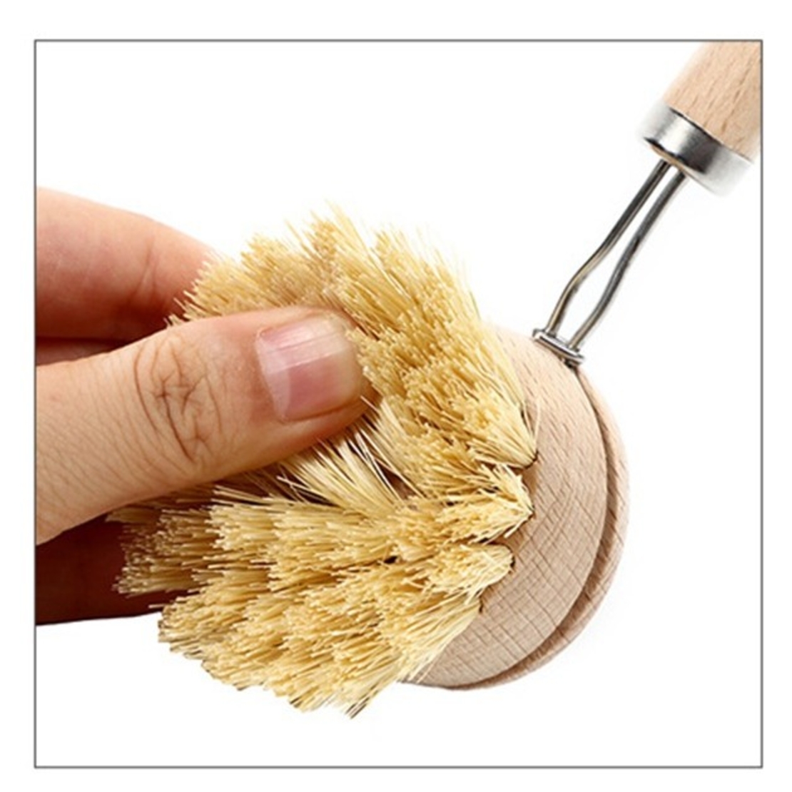 Perie de Curatat Vase si Alimente, Flippy, din Lemn de Fag cu Coada, 24 x 5.8 cm, Perie din Sisal, Crem