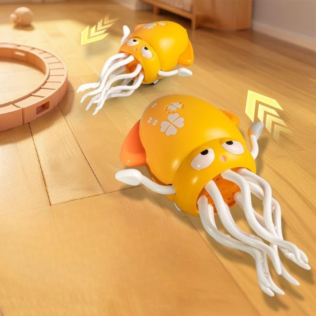 Caracatita Dansatoare, Flippy, +3 Ani, 3 Moduri, din ABS, Incarcare USB, cu Undita Inclusa, 12.6 x 7.6 x 20.7 cm, Galben