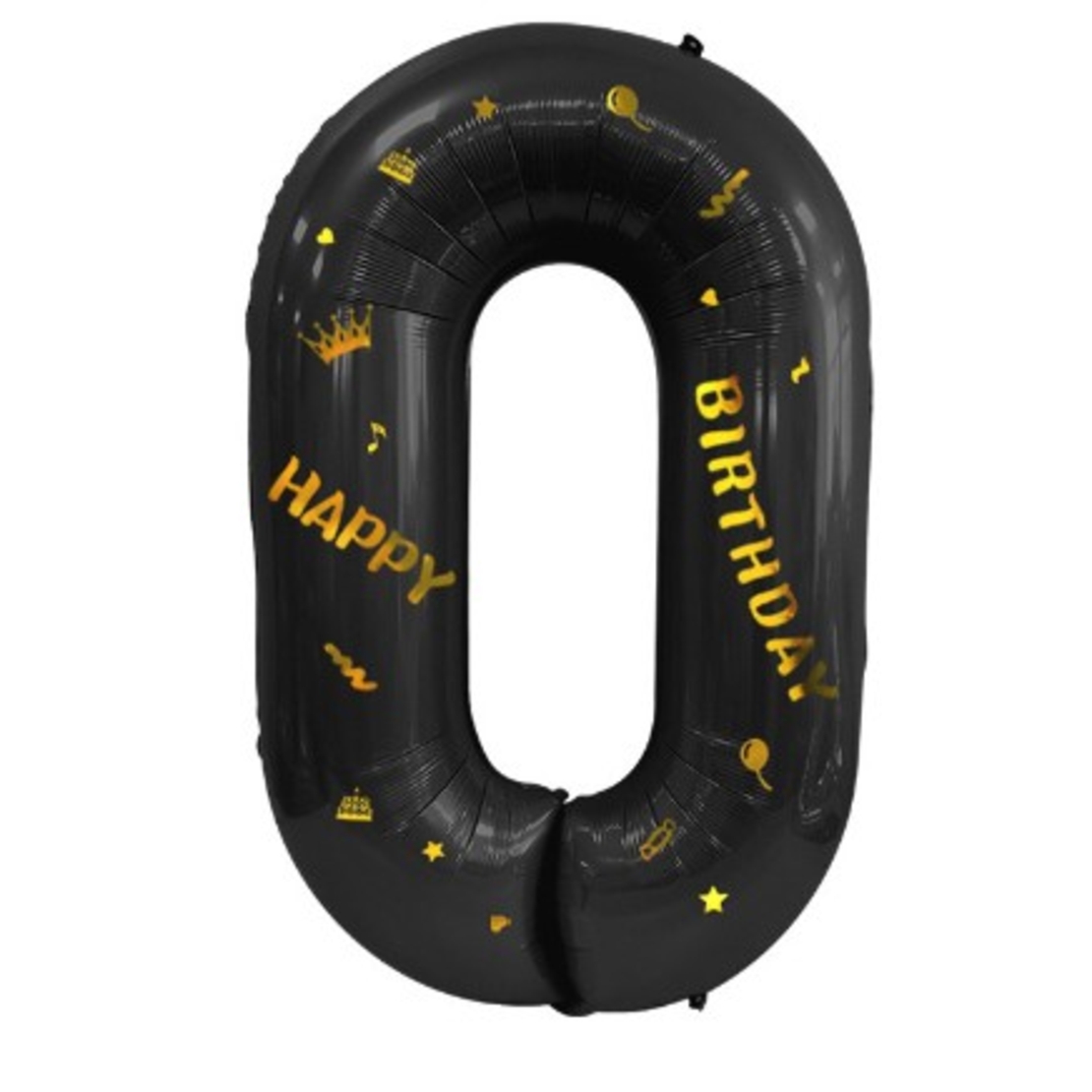 Balon din Folie Metalizata Flippy, Figurina Cifra, Scris Happy Birthday, Tema Aniversare 100 cm, Ambalaj Individual, Pai inclus, Umflare cu Aer sau Heliu, Negru, Cifra 0