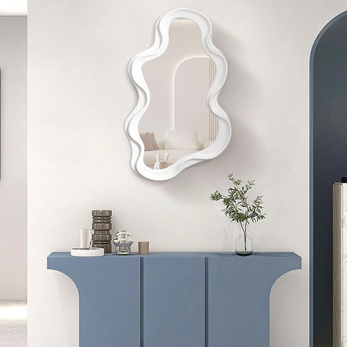 Oglinda de Perete, Flippy, Decorativa, pentru Baie, Dormitor, Sufragerie, Model Minimalist in Forma de Nor, 41x26 cm, Alb