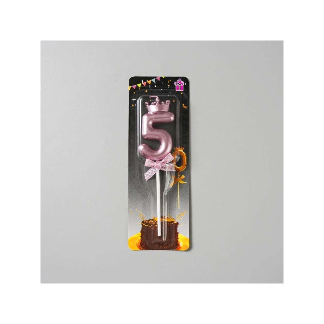 Lumanare Cifra 5, Flippy, Model Coroana cu Fundita, Pentru Tort, 6 x 2.5 cm Mov