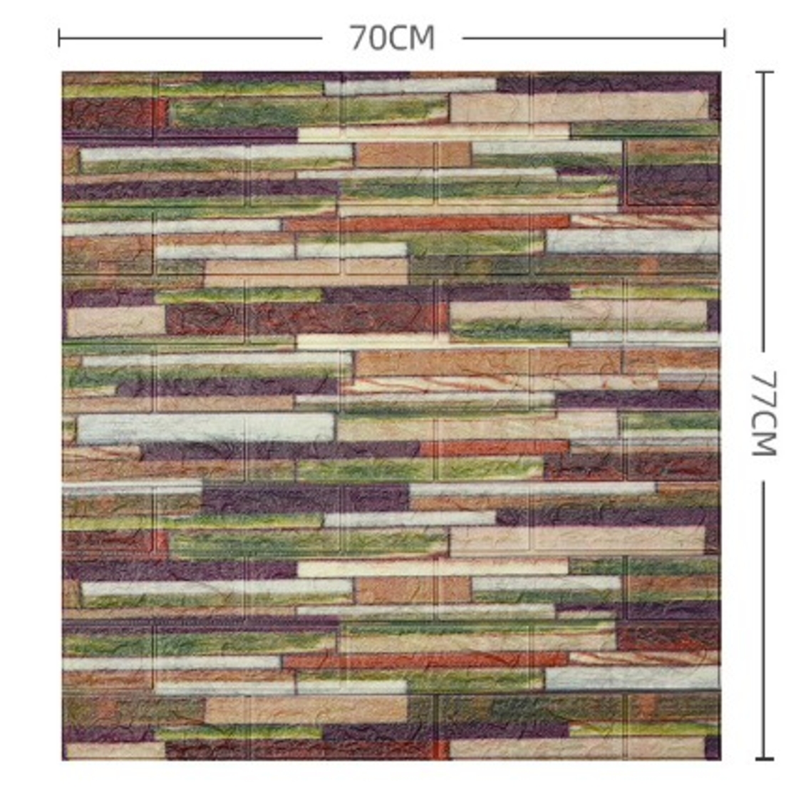 Set 10 Placi Tapet 3D, Flippy, 70 x 77 cm, Grosime 3 mm, din Polietilena, Model Caramida, Suprafata acoperita 5.3 mp, Caramida Colorata