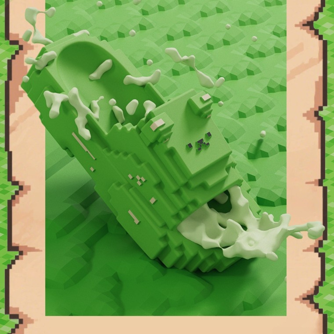 Papuci Casual pentru Adolescenti, Flippy, Model Unisex de Forma Pixel, Rezistenti Usori si Moi din Spuma EVA Antiderapanti, Marime 38-39, Verde deschis