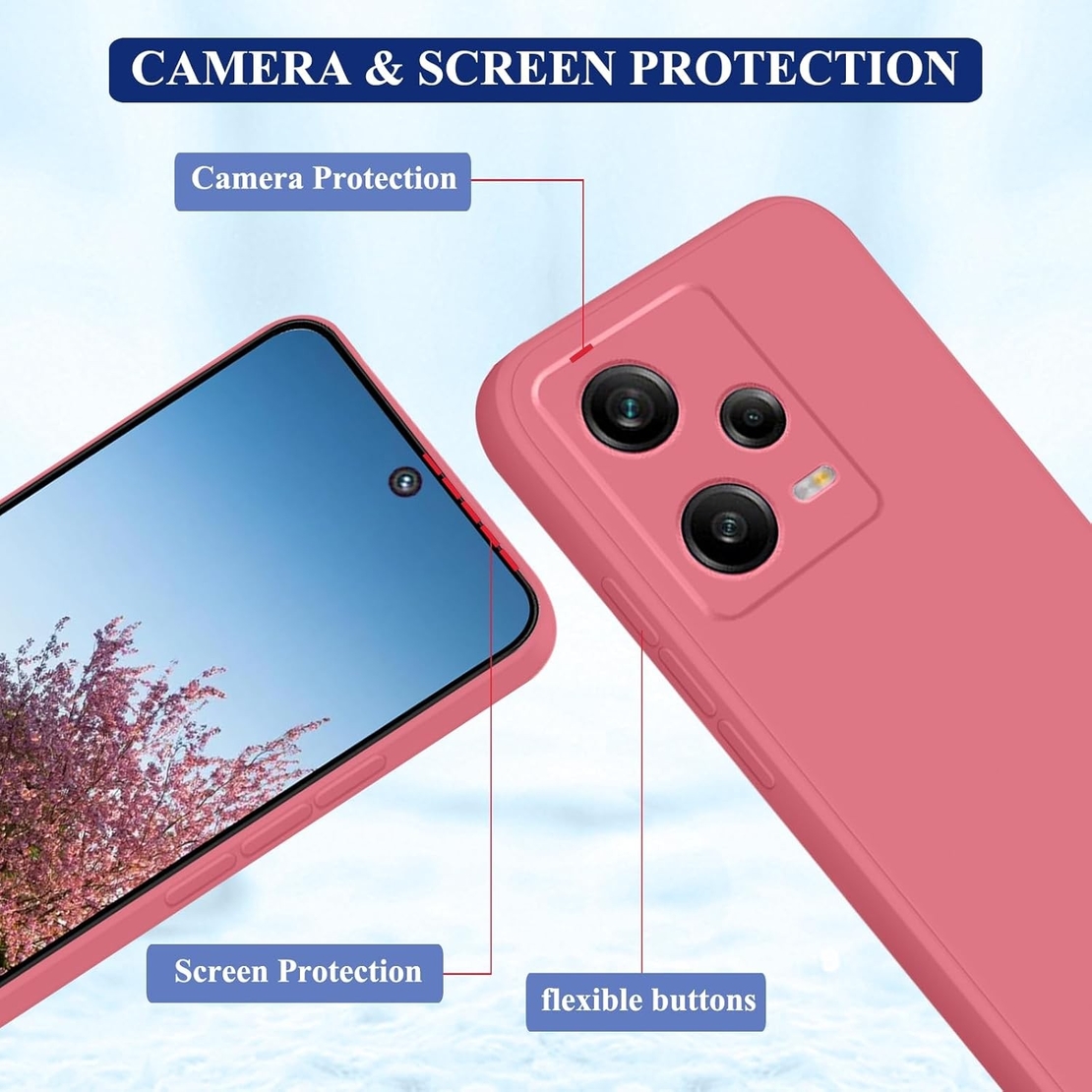 Husa de Protectie, Flippy, pentru Xiaomi Redmi Note 12 Pro 5G, Liquid Silicone, cu Microfibra pe Interior, Protectie Antisoc, Compatibil Incarcare Wireless, Rosu Camellia