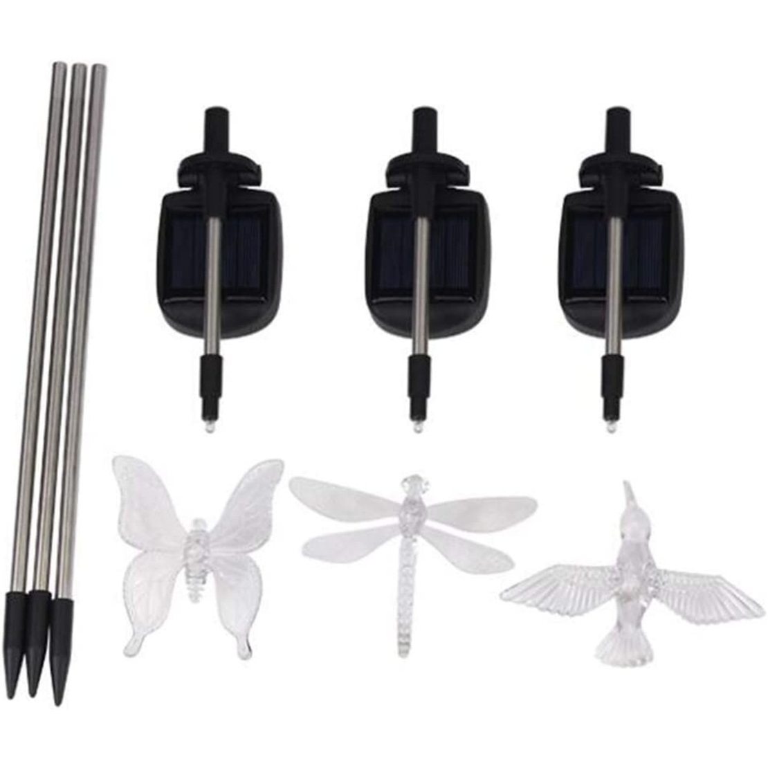 Set 3 Lampi Solare LED tip pasare-fluture-libelula, Inaltime 43 cm, Flippy, Multicolor
