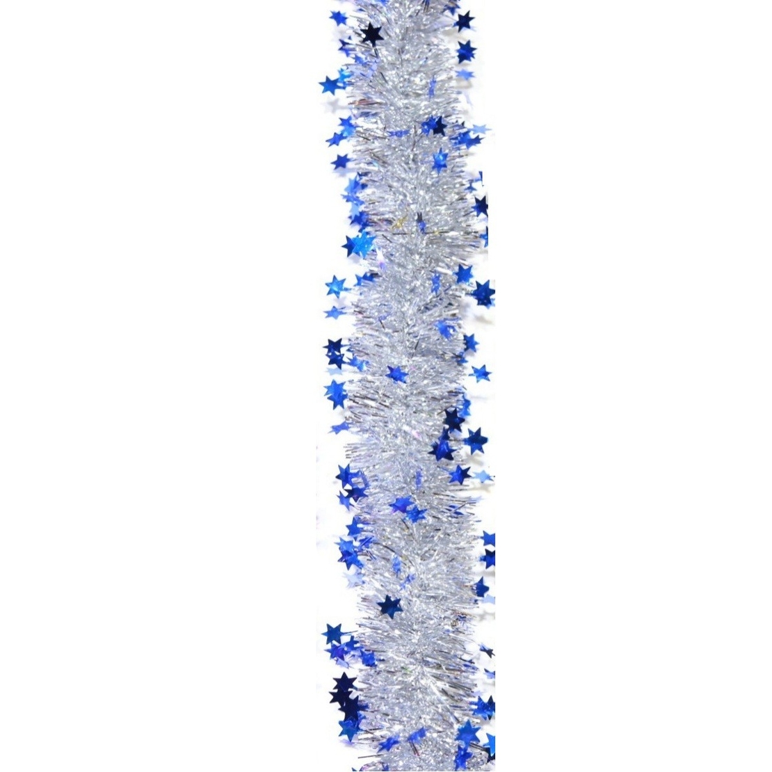 Beteala de Craciun cu LED, Flippy, 2 m, 5 cm Grosime, din PVC, Model cu Stelute, Artificiala, Albastru/Argintiu